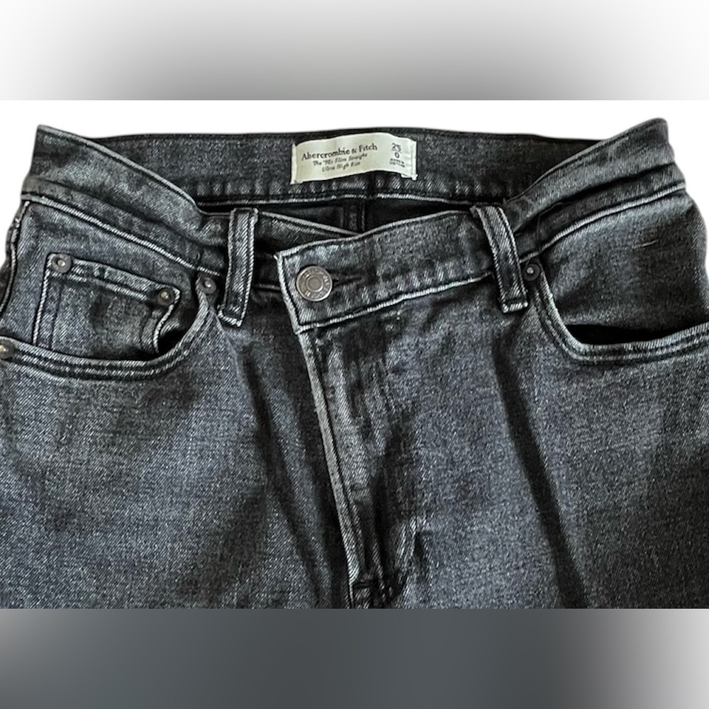 Abercrombie & Fitch 90s slim straight ultra high rise black jeans crossover - Picture 4 of 6
